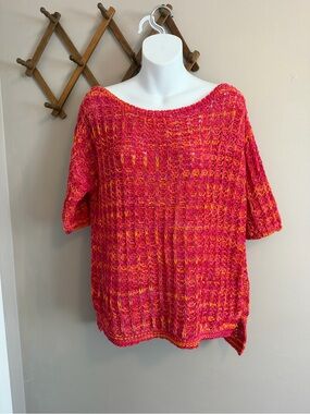 Claudia Sträter Open Knit Button Back Sweater Top Pink Orange US 8 / EU 38